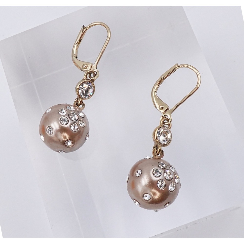 VTG Givenchy Swarovski Rhinestone Champagne Faux Pearl Leverback Drop Earrings